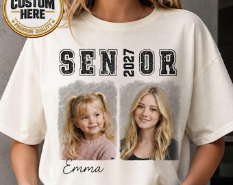 Custom Senior Graduation Shirt, Comfort Colors® Then And Now Photo Portrait T Shirt, Personalized Kids Photo Apparel, Grad Gift Garment