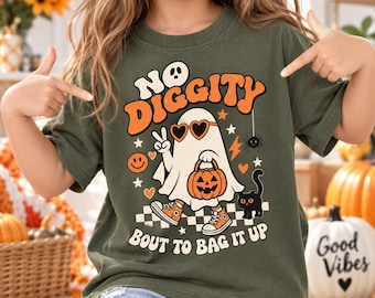 No Diggity Bout To Bag It Up Shirt, Retro Halloween Ghost Sweatshirt, Spooky Season Kids Youth Shirt, Funny Ghost Pumpkin Halloween Hoodie