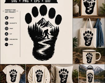 Bigfoot Fußabdruck SVG, Sasquatch Wald Design, Camping Wildnis Grafik (png, eps, svg, dxf)