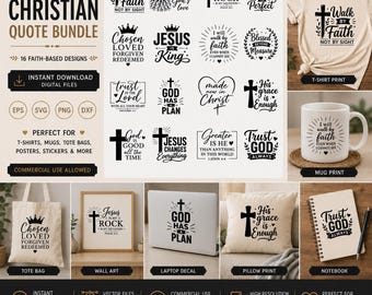 Christlicher Glaube Bundle, 16 Inspirational Bibel Zitate (svg, png, eps, dxf)