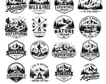 Lot de 16 aventures SVG, randonnées en montagne, modèles de camping en plein air (téléchargement numérique)
