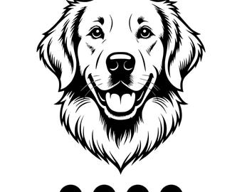 Clipart visage de chien Golden Retriever, dessin au trait minimaliste, Illustration de chiot (png, eps, svg, dxf)