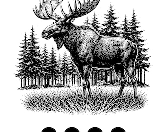 Orignal Woodland Scene SVG, dessin au trait noir et blanc, clipart vectoriel (png, eps, svg, dxf)