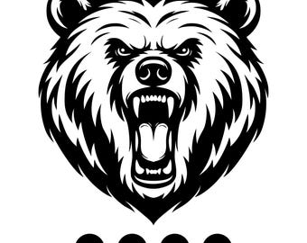 Tête d'ours grizzli en colère SVG, Illustration d'animaux des bois Style tatouage (fichier de coupe Cricut)