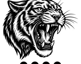 Tête de tigre tribal SVG, clipart animaux féroces, conception de tatouage, fichier de coupe Cricut