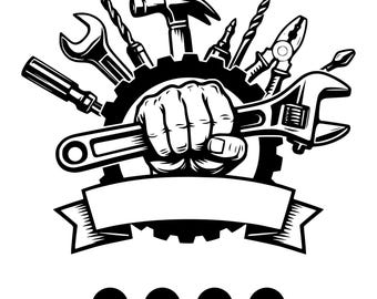 Mechaniker Logo Clipart | Schraubenschlüssel, Hammer, Schraubendreher-Werkzeuge Illustration (PNG SVG)