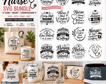 Krankenschwester SVG Bundle, 16 Inspirationszitate, medizinische Designs (digitaler Download)