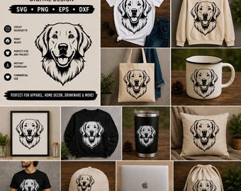 Golden Retriever Hund Gesicht Clipart, minimalistische Line Art, Welpe Illustration (png, eps, svg, dxf)