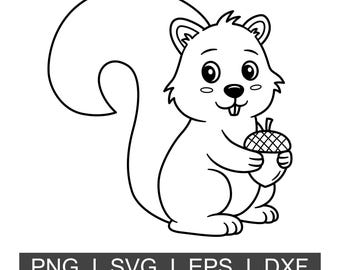 Kawaii Eichhörnchen Malseite, Waldtier Linie Kunst, printable Kids Aktivität (digitaler Download)