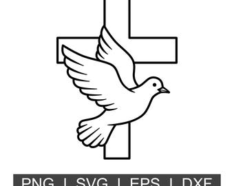 Christliche Taube Kreuz SVG, Heiliger Geist Linie Art Clipart (png, svg, eps, dxf)