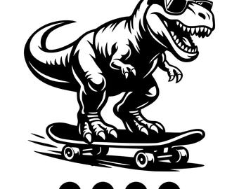 T-Rex Sonnenbrille Skateboarder Graphic Tee, Streetwear Dino Art, Skate Style Tyrannosaurus