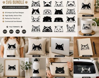 Spähende Katze SVG Bundle | 20 Feline Cut Files für Cricut, Tassen, Decals