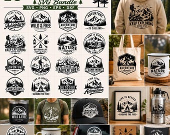 16 Adventure SVG Bundle, Bergwandern, Outdoor Camping Designs (digitaler Download)