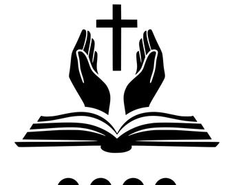Betende Hände Kreuz Bibel SVG | Minimalistischer christlicher Glaube Clipart (PNG Download)