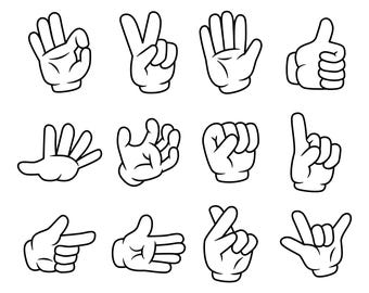 Cartoon Hand Geste SVG Bundle | Peace, Daumen hoch, OK Zeichen Clipart (Cricut Cut Dateien)