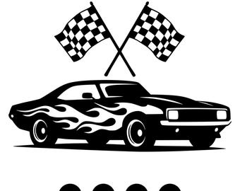 Rennwagen Silhouette SVG | Flamme Aufkleber Clipart (Cricut Cut Datei)