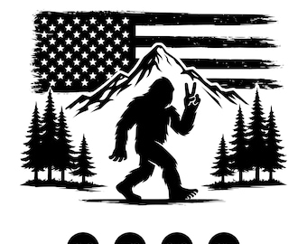 Silhouette vecteur montagne Bigfoot, illustration de la forêt de Sasquatch, conception de la nature en plein air vintage, clipart nature sauvage randonnée