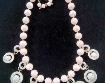 Vintage 1960s Pale Pink Plastic Beaded Necklace