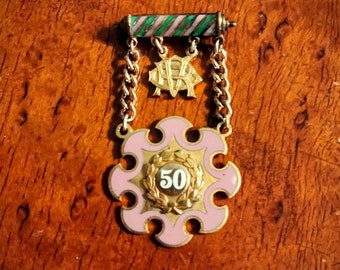 Vintage Enamel Order of Rebekah 50 Year Service Pin Badge
