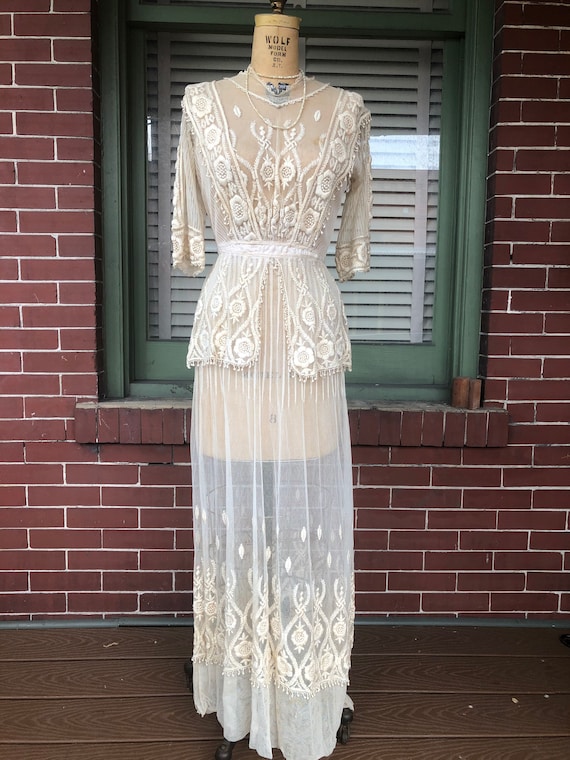 Victorian Edwardian cotton Embroidered Bridal gown