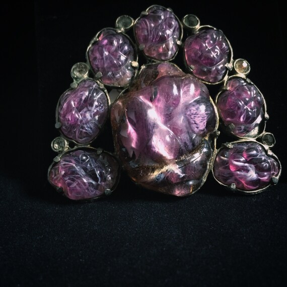 Victorian Glass Amethyst Brooch- Romantic Era-1800