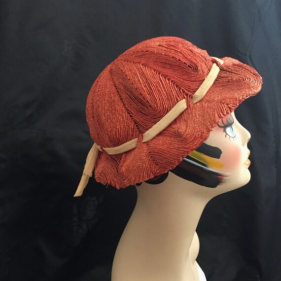 1930s Orange Straw Cloche Sara Sue hat