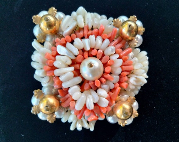 Vintage Coral, Pearl and Mother of Pearl Mermaid … - image 1