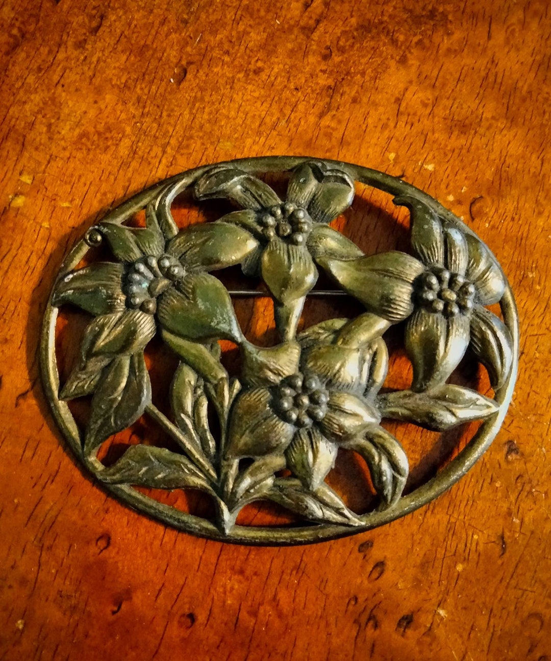 Vintage Brass Edelweiss Flower Brooch Etsy