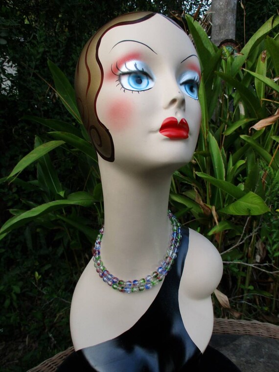 Stunning 1950s Pink Rainbow Crystal Beaded Neckla… - image 4