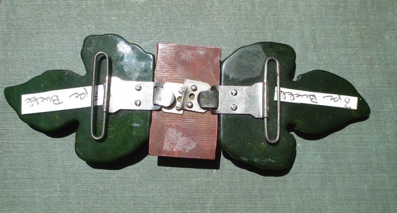 Huge Vintage 1940s Green Bakelite Leaves Belt Buc… - image 4