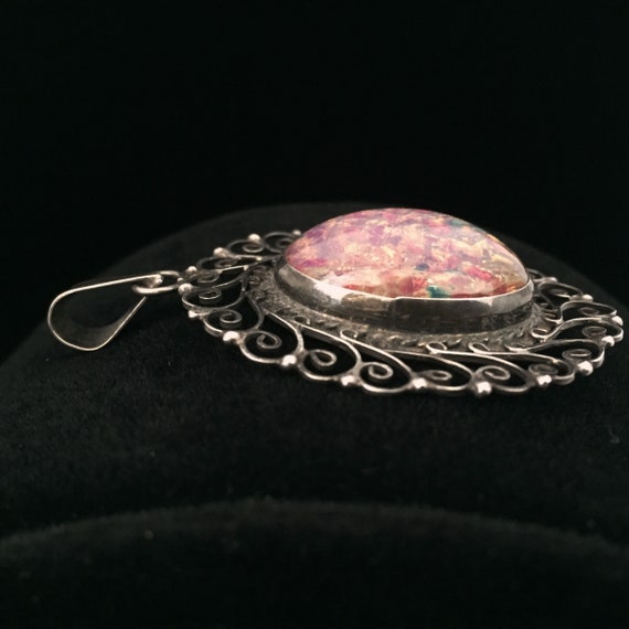 1950s Pink and Sterling Mexican Pendant and Brace… - image 4