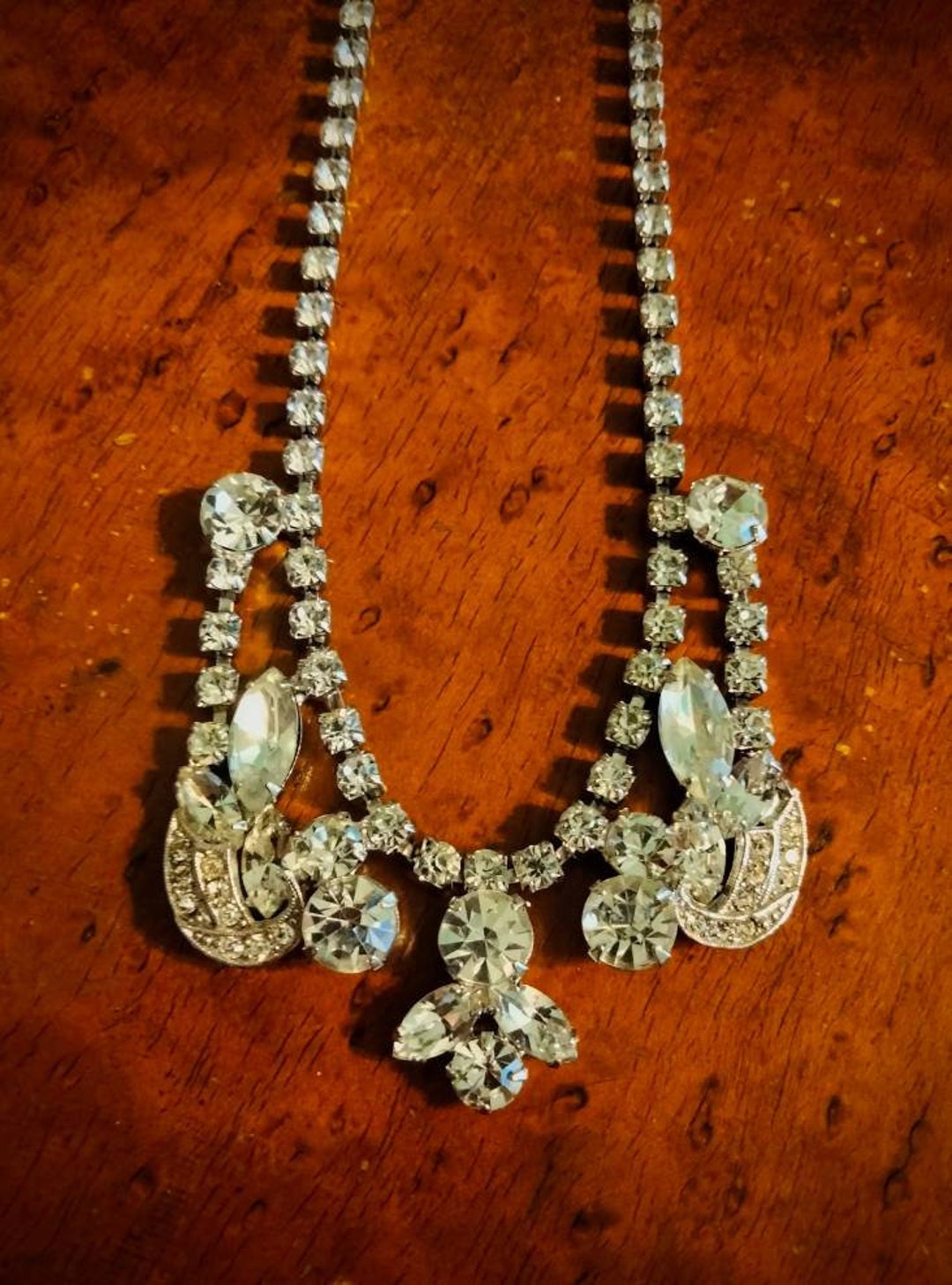 Vintage Dainty Ornate Rhinestone Set Delicate Swag Drop Design Choker  Necklace