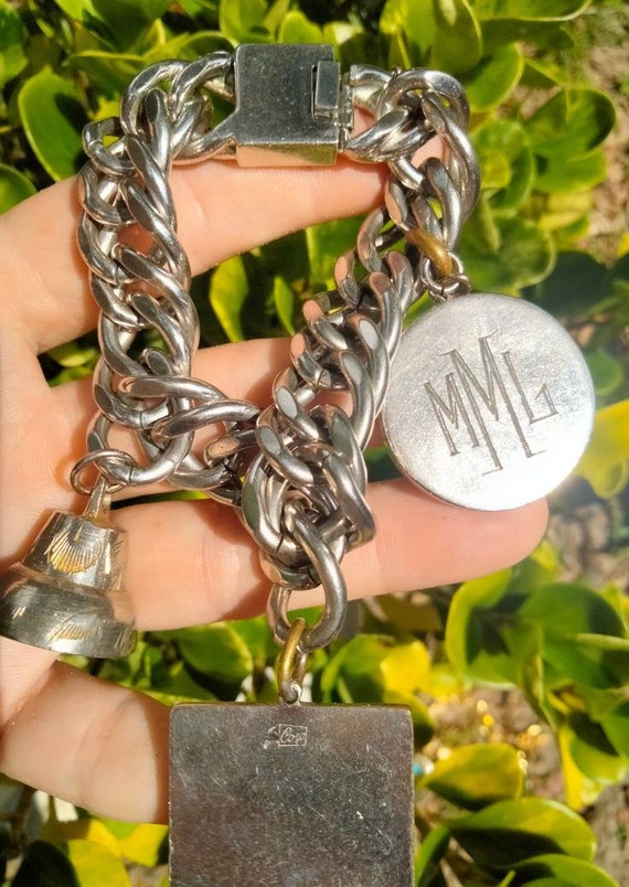 Vintage Designer Silver Monet Charm Bracelet With Monogram MML 