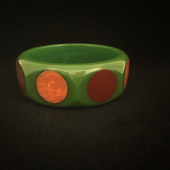 Midcentury Green Dot Bakelite Bangle - image 1