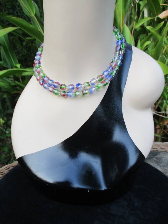 Stunning 1950s Pink Rainbow Crystal Beaded Neckla… - image 2