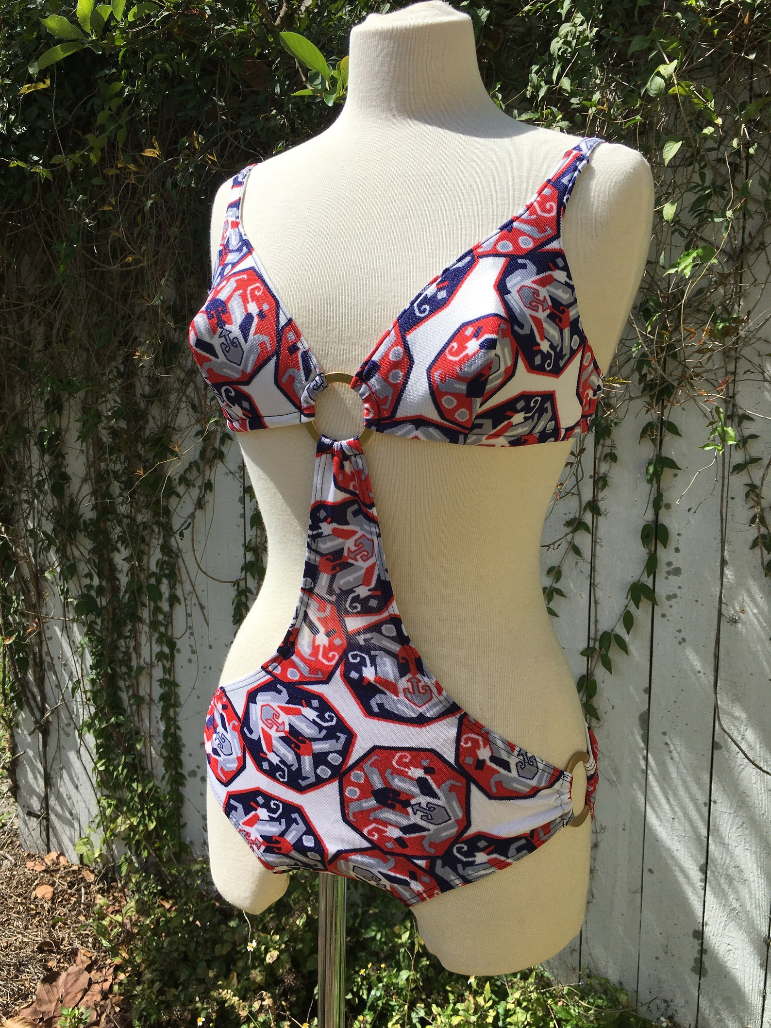 1960's Monokini Red White and Blue Funky Pattern Made in | Etsy