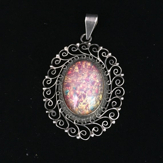 1950s Pink and Sterling Mexican Pendant and Brace… - image 2