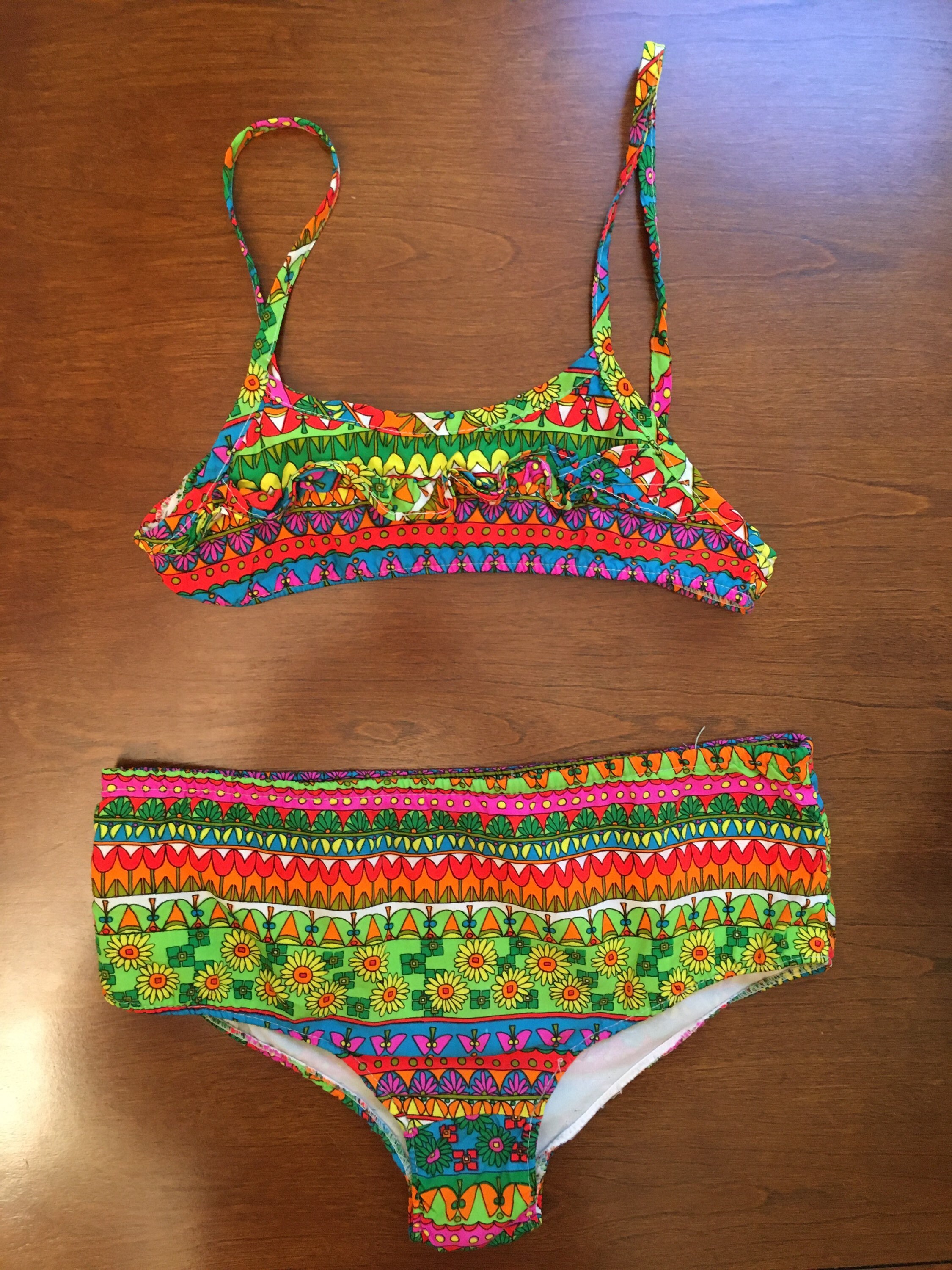 1960's Day Glow Bikini Set With Ruffle Over Top and Etsy