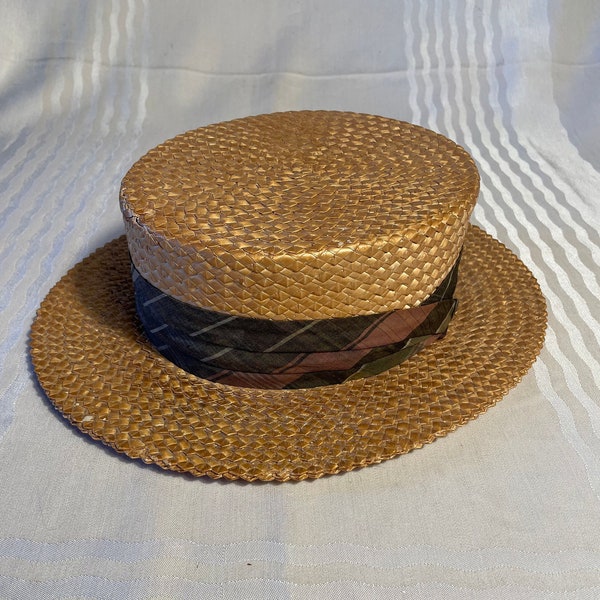 Late 1920s Mens Vintage Straw Boater - Large size - 7-1/4"