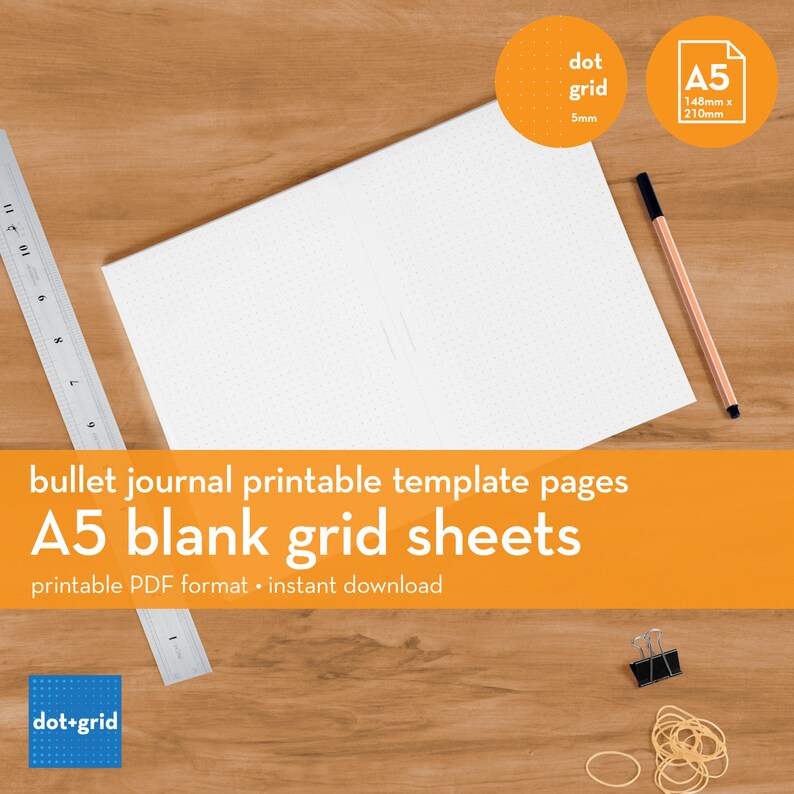 A5 Blank Grid Sheets Bullet Journal Printable Template | Etsy