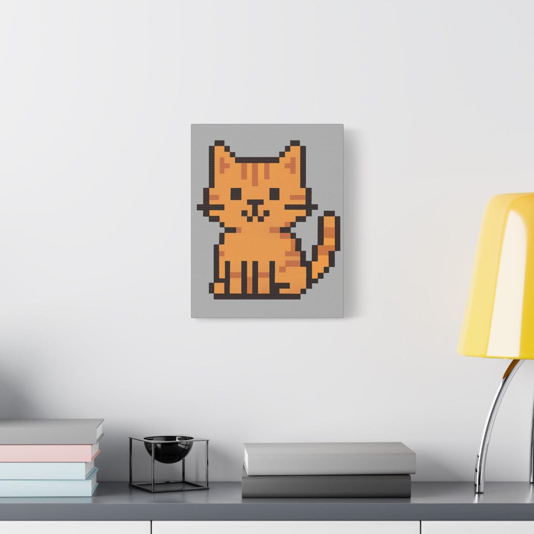 Pixel Cat Wall Art - Cute 8-bit Tabby Cat Poster, Funny Retro Cat Decor ...