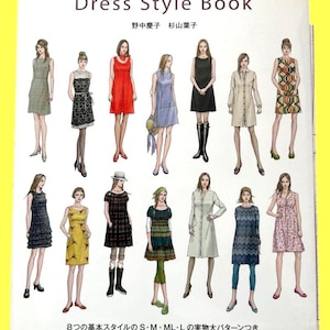 May include: A book titled "Dress Style Book" with illustrations of various dress styles. The cover features the title in Japanese and English, along with illustrations of women in different dresses. The book includes patterns in sizes S, M, ML, and L.