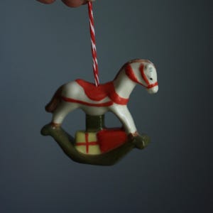 Handmade Rocking Horse Ornament, Vintage Ceramic Christmas Decoration, Hand-Painted, Holiday Tree Decor, Collectible Gift, Retro Xmas