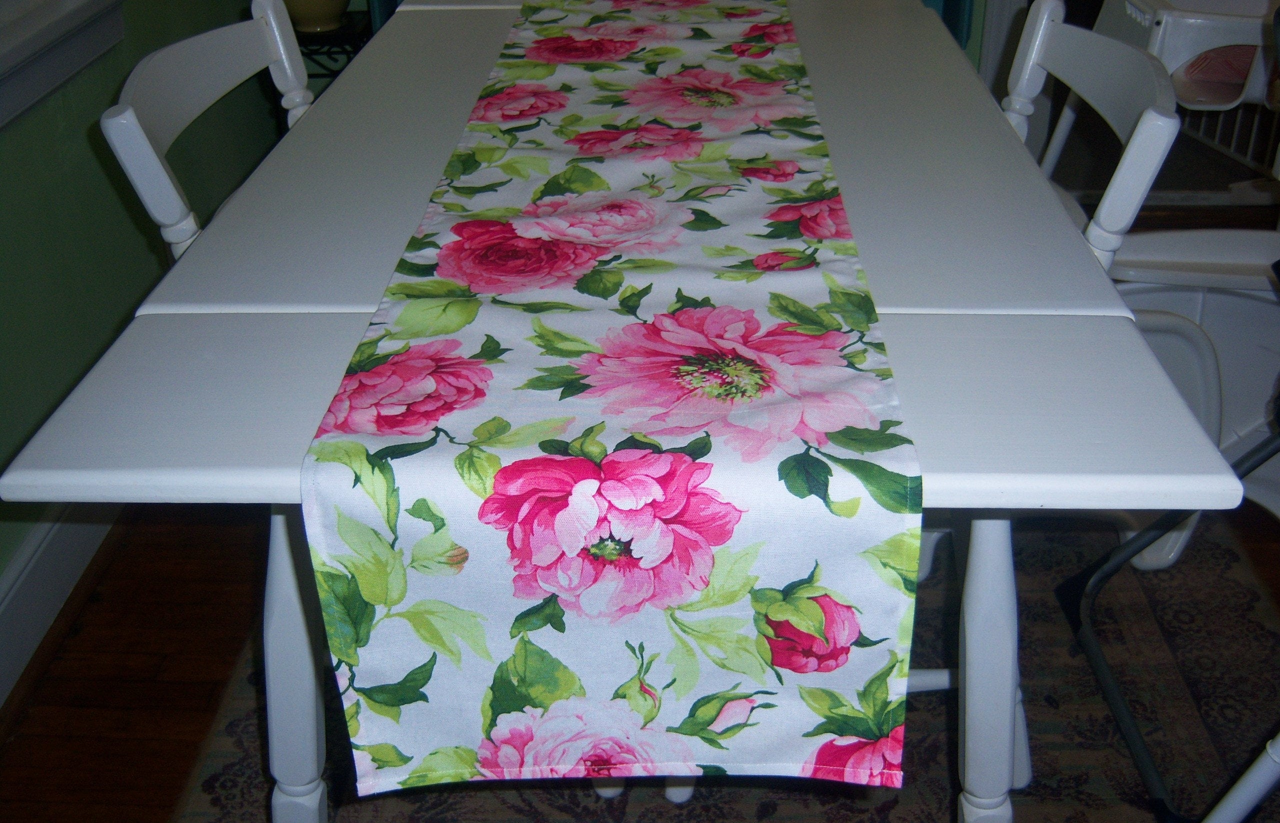 Pink and Green Floral Table Runner Etsy