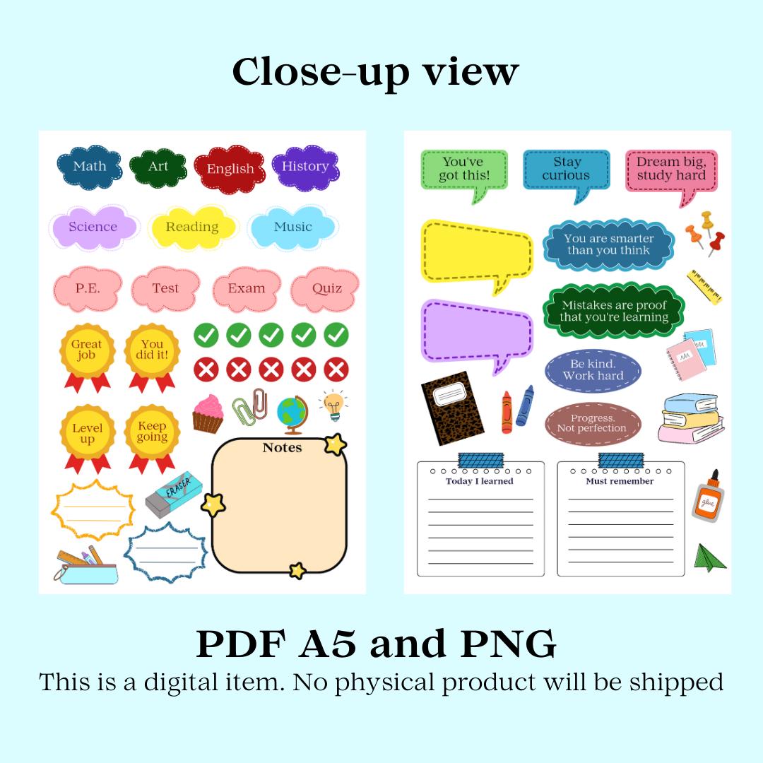 Happy Study Pack. Printable School Stickers. Cute Motivational and ...
