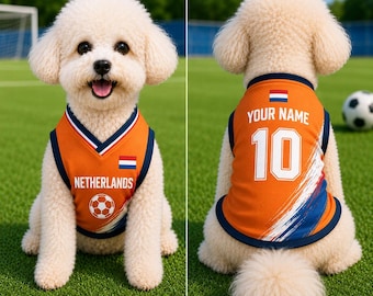 Camiseta de fútbol personalizada de los Países Bajos para mascotas, conjunto de fútbol para perros y gatos, camiseta de fútbol de los Países Bajos