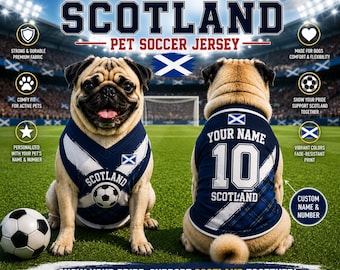 Personalized Scotland Pet Soccer Jersey, Soccer Outfit for Dogs Cats, Scotland Football Shirt