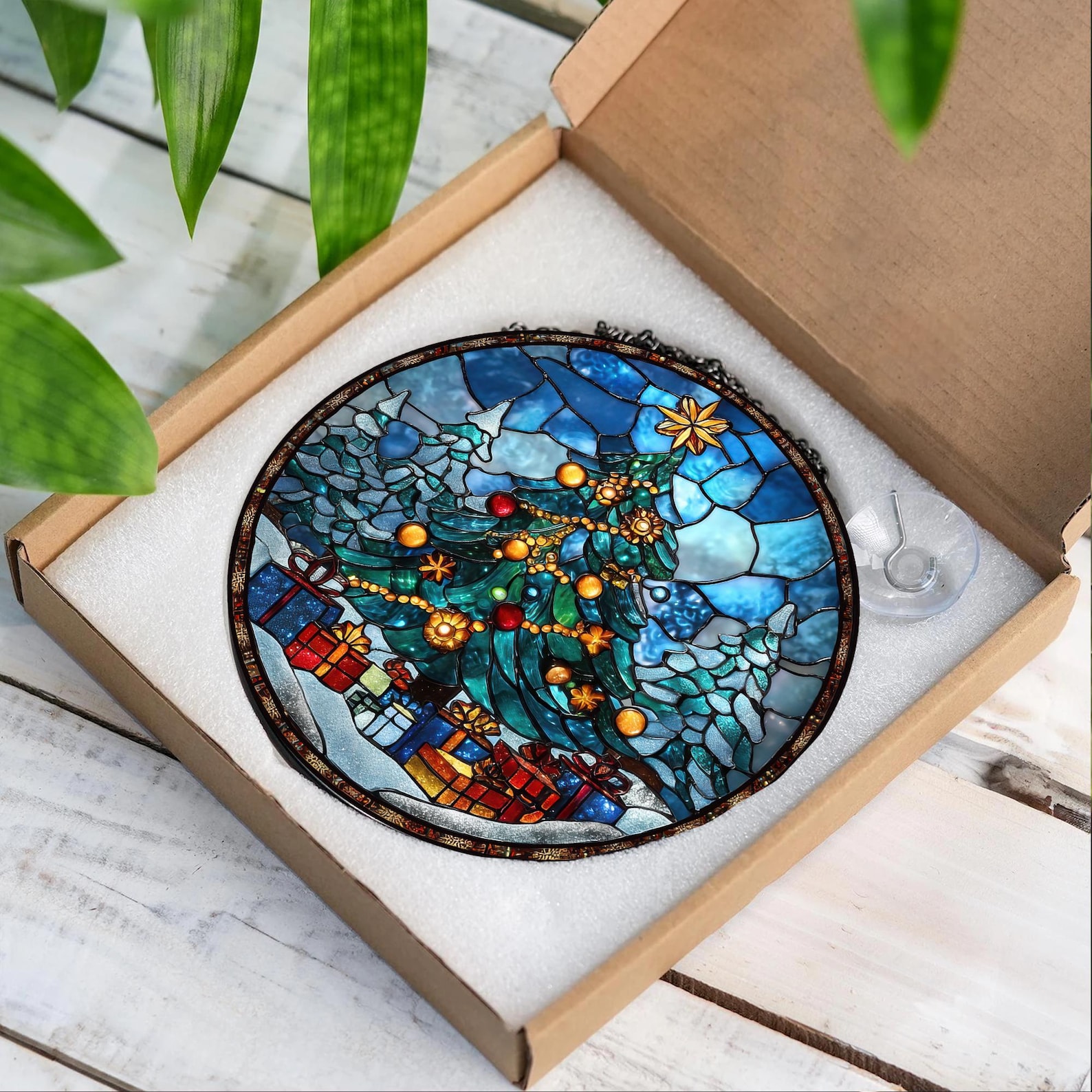 Festive Stained Glass Christmas Tree Suncatcher - Vibrant Holiday Decor ...