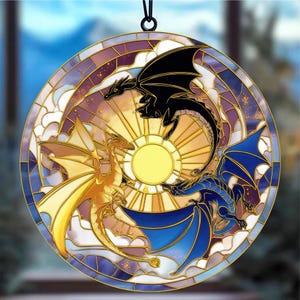 Fourth Wing Dragon Suncatcher Ornament, Fantasy Dragons Acrylic Window Hanging, Dragon Wall Window Hanging Art Decoration,Bookish Home Decor
