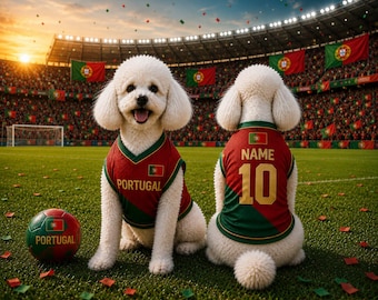 Maglia da calcio personalizzata del Portogallo per animali domestici, completo da calcio per cani e gatti, maglia da calcio del Portogallo